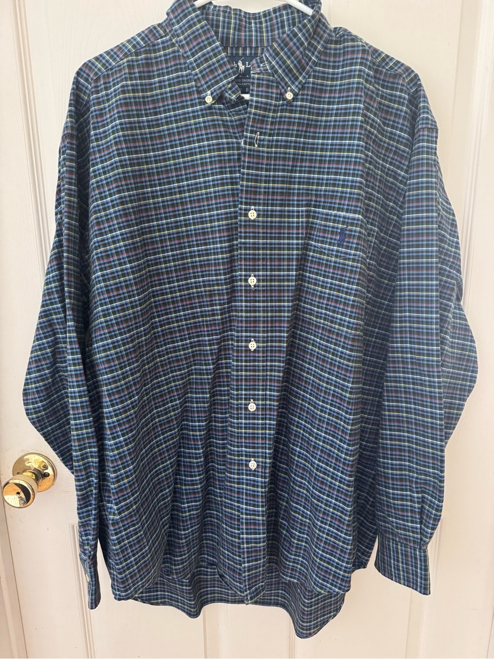 Ralph Lauren Navy, Green and Navy Plaid Button-Down Shirt-Size L